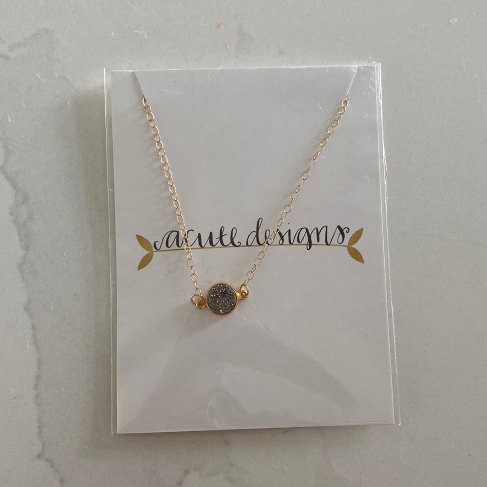 Grey druzy quartz drop necklace